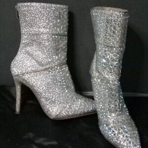 Silver rhinestone studded boots